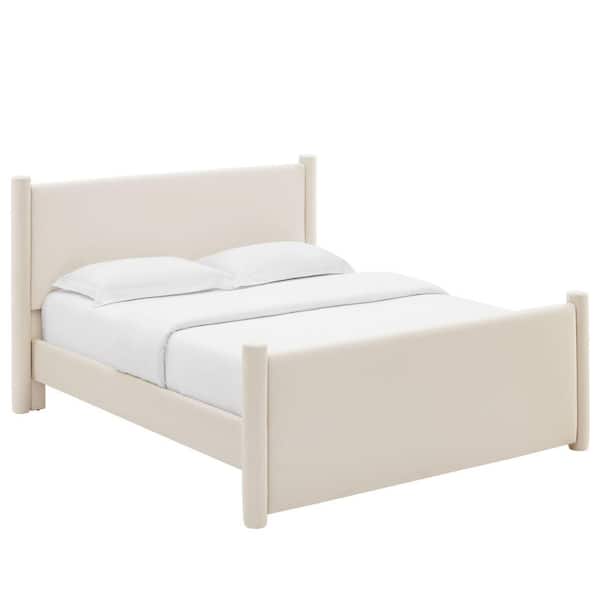 MODWAY Rael White Wood Frame Full Platform Bed with Upholstered