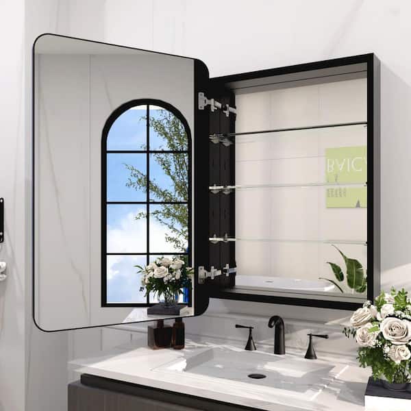 23 in. W x 30 in. H Rectangular Framed Recessed/Surface Mount Medicine Cabinet with Mirror in Matte Black