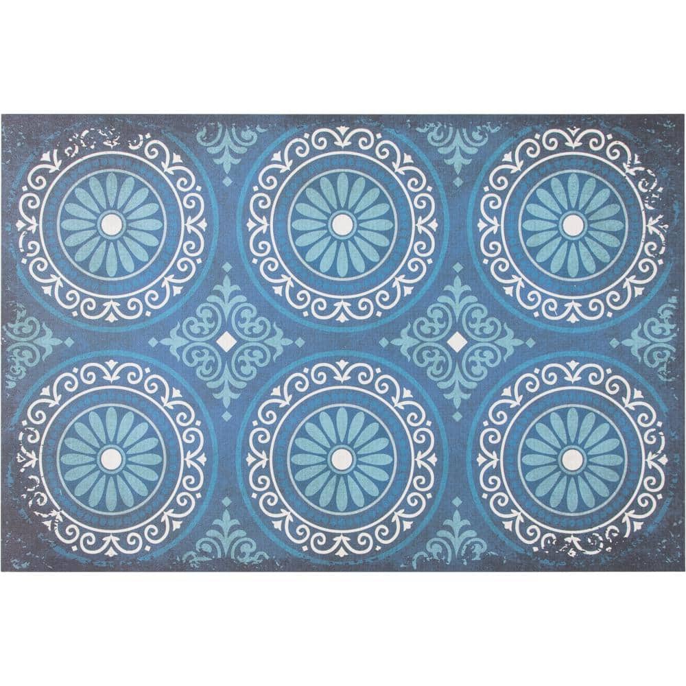 StyleWell Medallion Blue 2 ft. x 3 ft. Vinyl Scatter Rug 8214.42.08HD