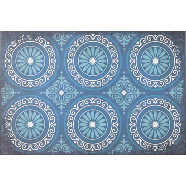 StyleWell Medallion Blue 2 ft. x 3 ft. Vinyl Scatter Rug 8214.42.08HD ...