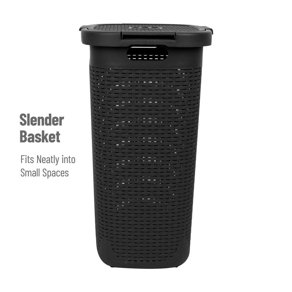 Black Wicker Style Upright Hamper with Lid, 2-Pack