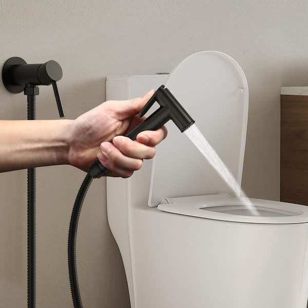 1-Handle Bidet Faucet Hot and Cold with Wall Mount Holder Solid Brass Body in Matte Black