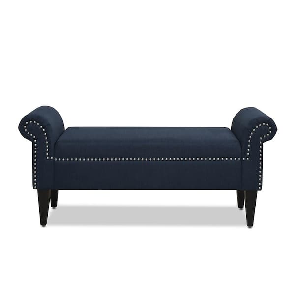 Jennifer Taylor Kathy Entryway Accent Bench, Pacific Blue Stain Resistant High Performance Polyester 21.5 in. H x 53 in. L x 17 in. W