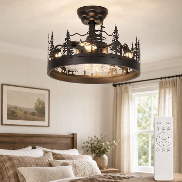 17.7 in. Farmhouse Black Downrod Mount Standard Outdoor Ceiling Fan with Light and Remote Included