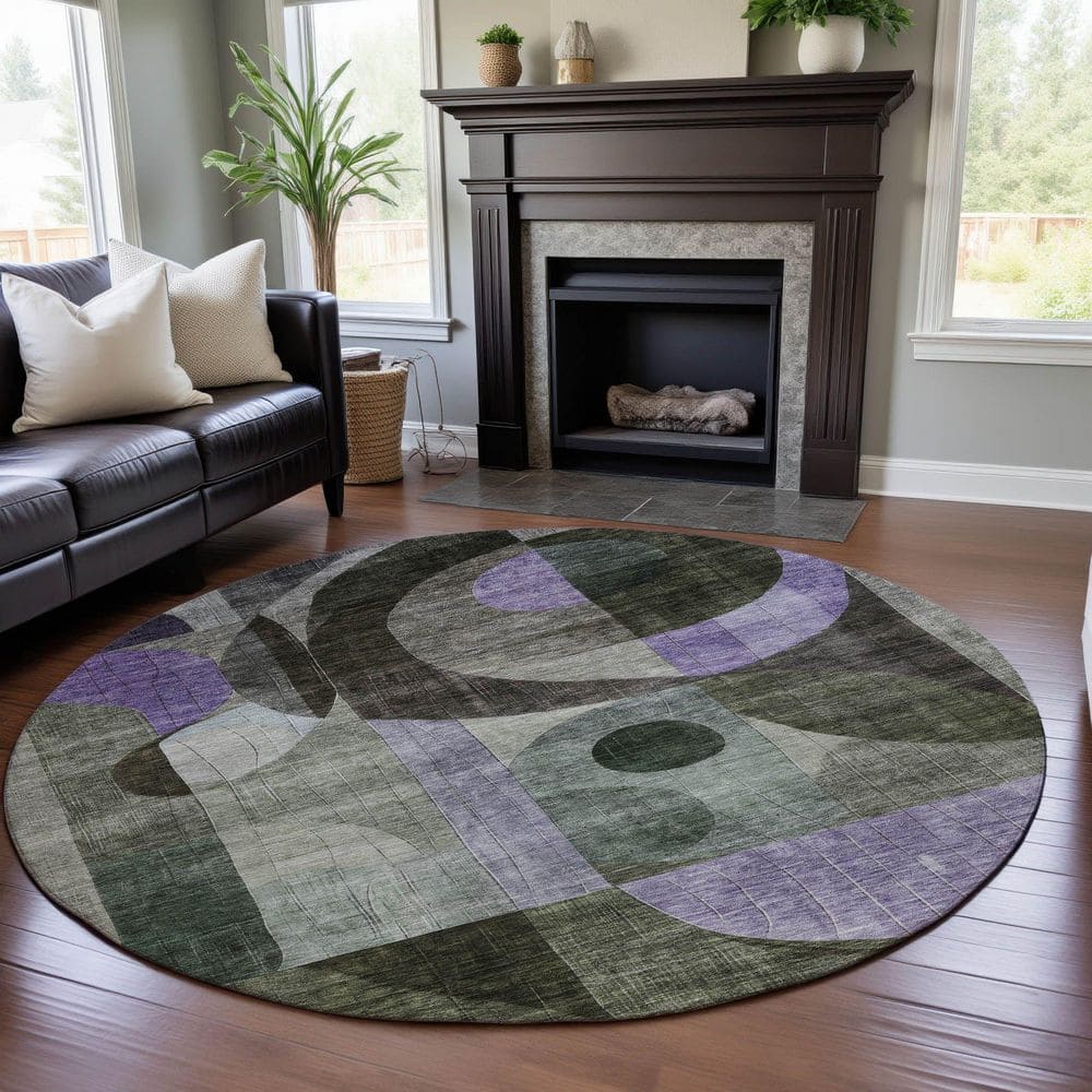 Mayfield Premium Machine Washable Abstract AMF1117 Olive 8 ft. x 8 ft. Round Rug price history on PriceWatchPro