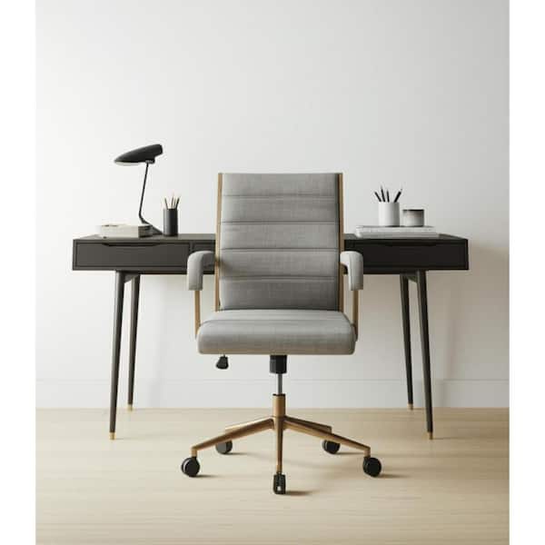 Fabric Ergonomic Chair in Brown, Gray with Adjustable Arms