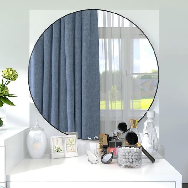 Staykiwi 32 in. W. x 32 in. H Round Framed Wall Bathroom Vanity Mirror in Black