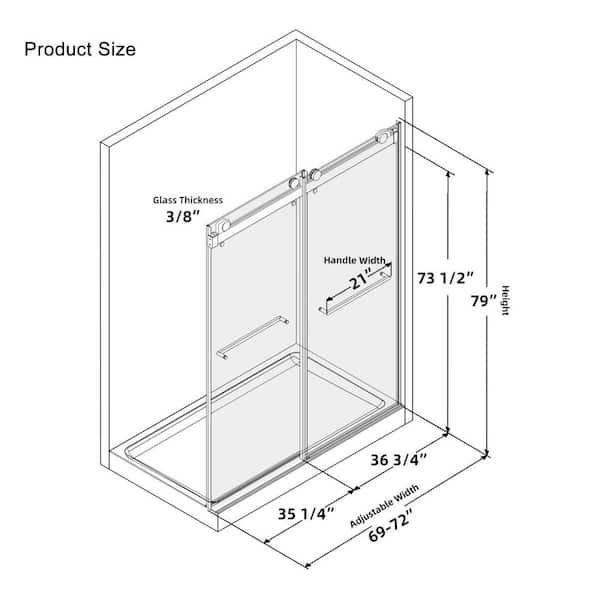 72 in. W x 79 in. H Double Sliding Frameless Shower Door in Matte Black with Towel Bar and Stainless Hardware