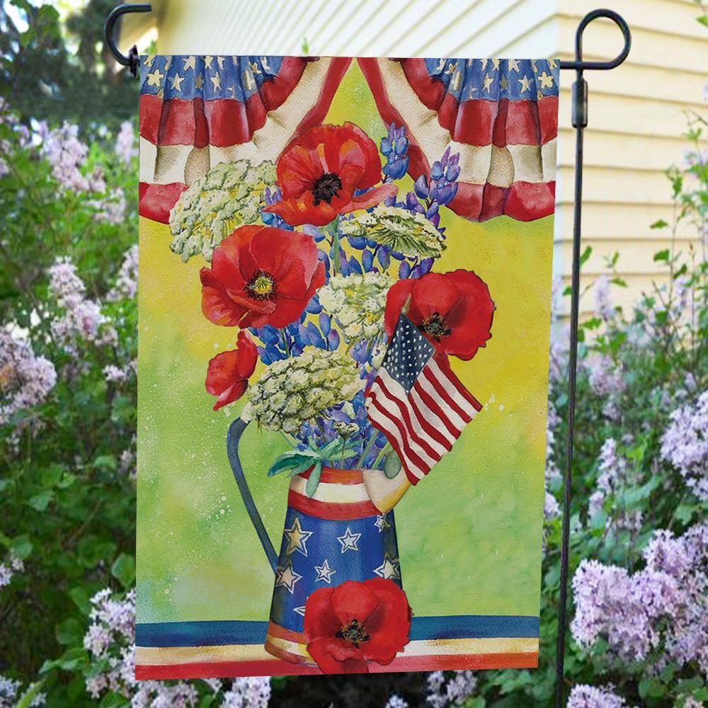 Patriotic Summer Floral Garden Flag with American Flag Design