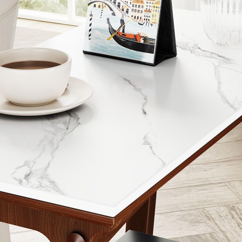 Josiah Retro 23.54 in. Walnut Rectangle Stone End Table with Storage Shelf - thumbnail 6