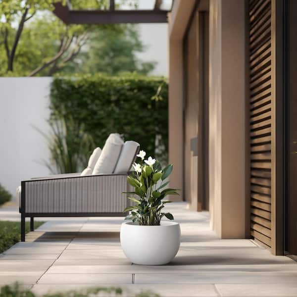 Sapcrete Lightweight 11.5in. x 8in. Crisp White Extra Large Tall Round Concrete Plant Pot/Planter for Indoor & Outdoor