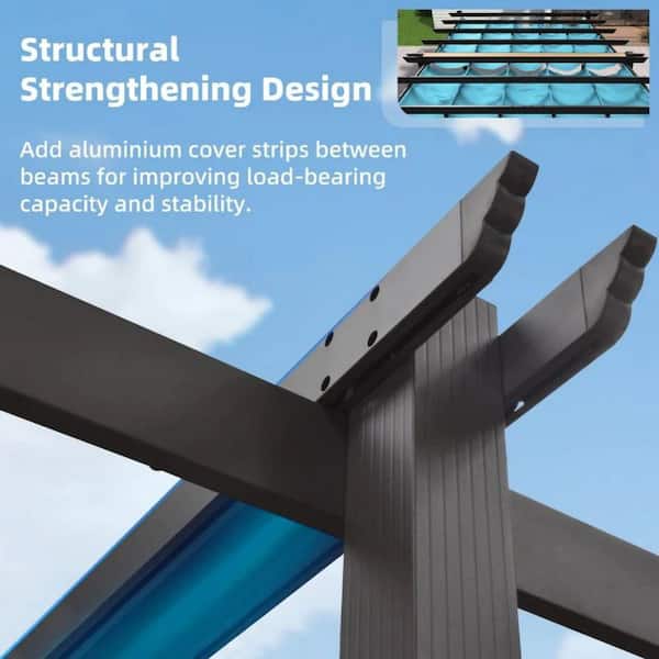 10 ft. W x 18 ft. D Modern Gray Aluminum Pergola with Two Individual Adjustable Blue UV Resistant Sun Shelter Canopies