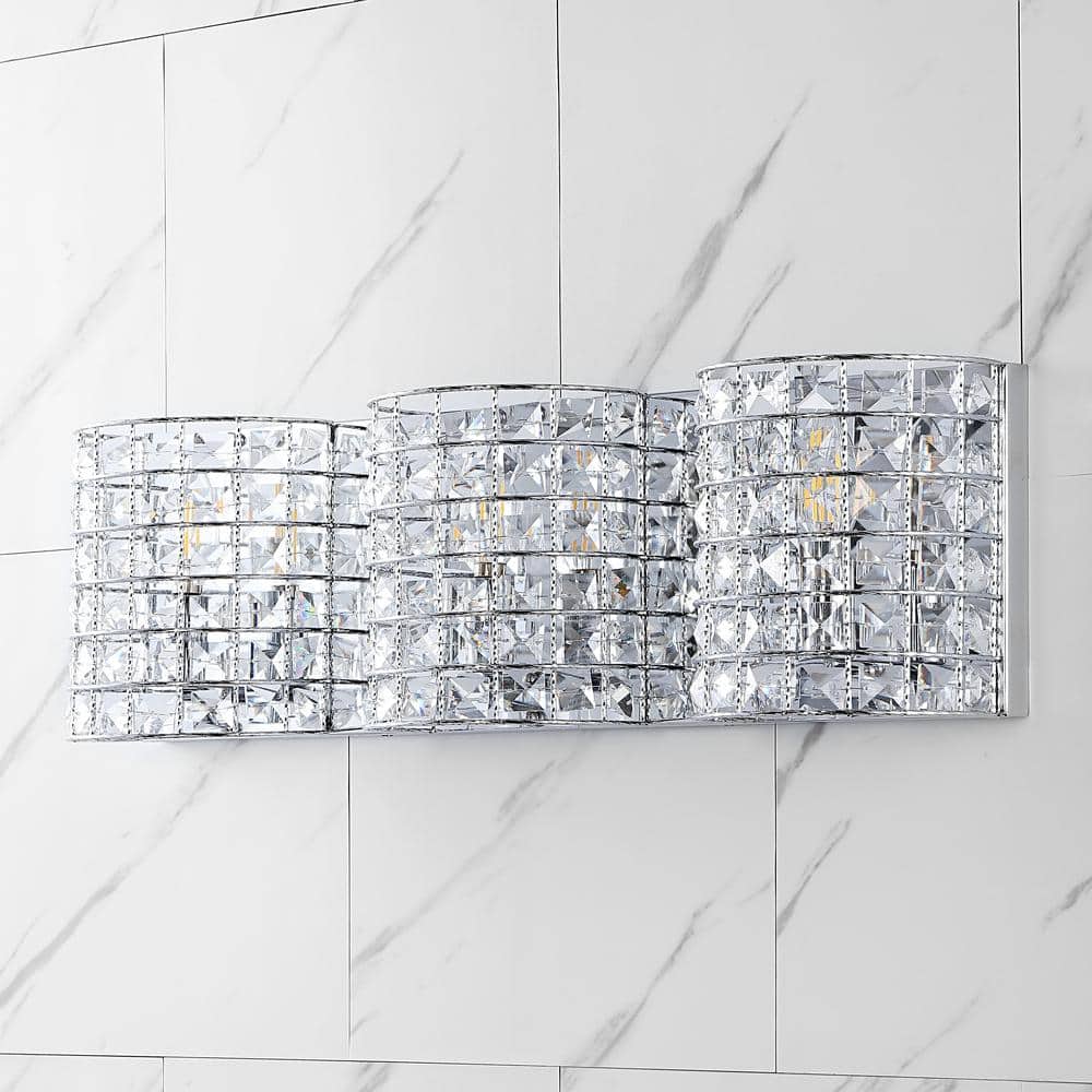 Clara Deco 24" Polished Chrome 3-Light Crystal Vanity Light