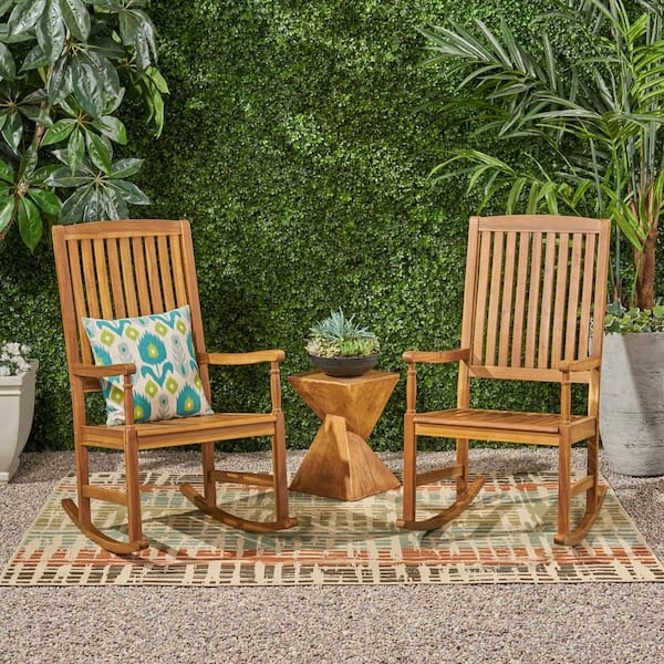 Noble House Arcadia Teak Brown Finish Acacia Wood  Outdoor Patio  Rocking Chair (2-Pack)