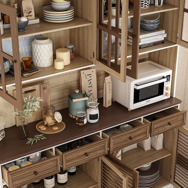 Fufu A 78 7 In H Brown Storage Cabinet Kitchen Organization With Louvered Doors And Adjule Shelves