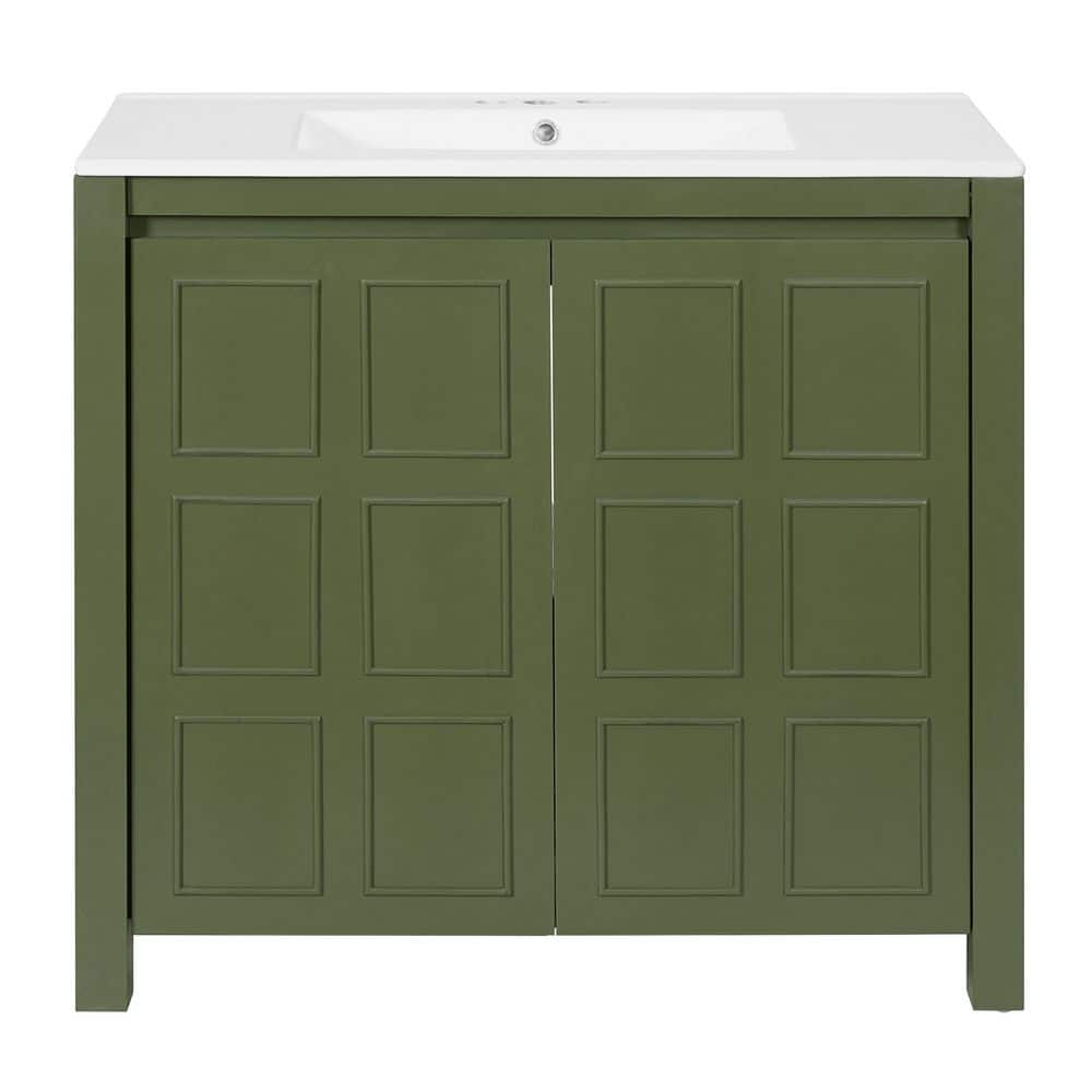 ルビ Virubi 36 in. W Single Sink Bath Vanity in Olive Green with