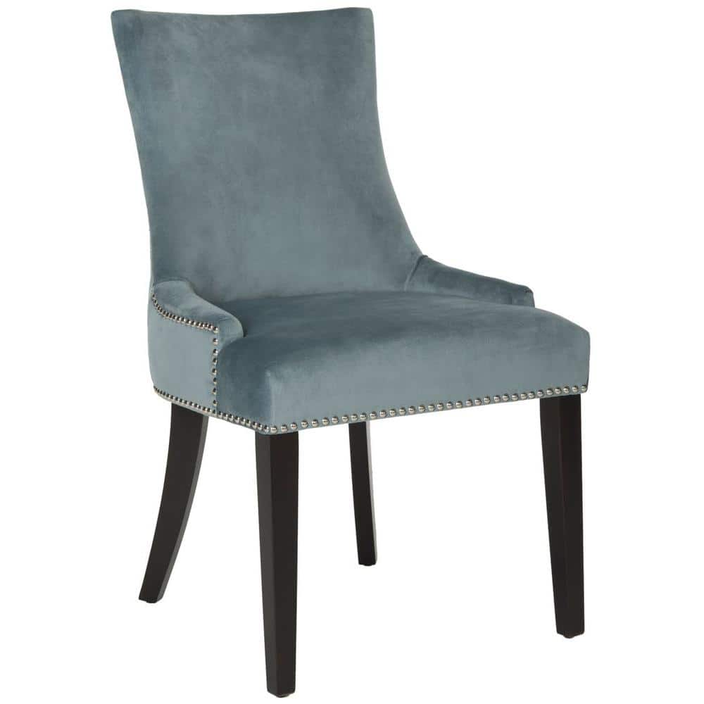 Elegant Blue Velvet Upholstered Side Chair with Silver Nailhead Trim