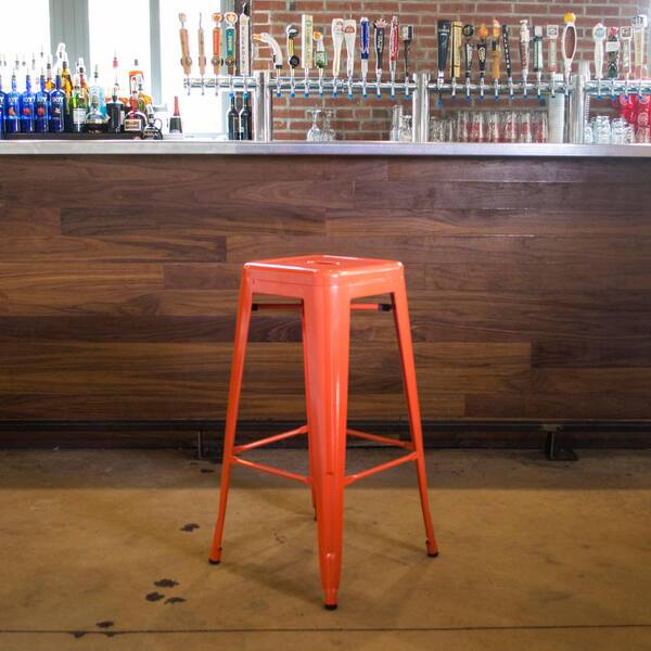 AmeriHome Loft Style 30 in. Stackable Metal Bar Stool in Orange