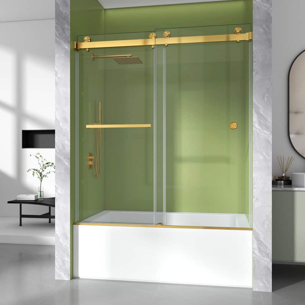 56-61 in. W x 60 in. H Double Sliding Frameless Tub Door in Brushed Gold with 3/8 in. Clear SGCC Tempered Glass price history on PriceWatchPro