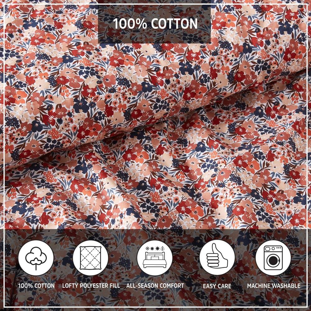 King Multicolor Cotton Floral Quilted Duvet Cover Set