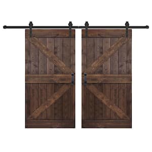 K Series 84 in. x 84 in. Coffee Finished DIY Solid Wood Double Sliding Barn Door with Hardware Kit