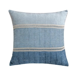 Lillian Blue Ombre With Trim Stripe 18 in. x 18 in. Throw Pillow