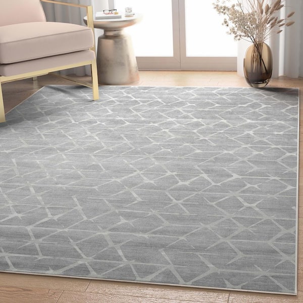 Gray 9 ft. 10 in. x 13 ft. Abstract Kintsugi Modern Geometric Flat-Weave Area Rug