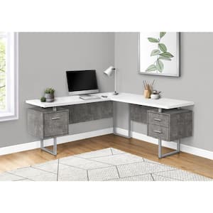 71 in. L-Shaped White Metal 3-Drawer Computer Desks