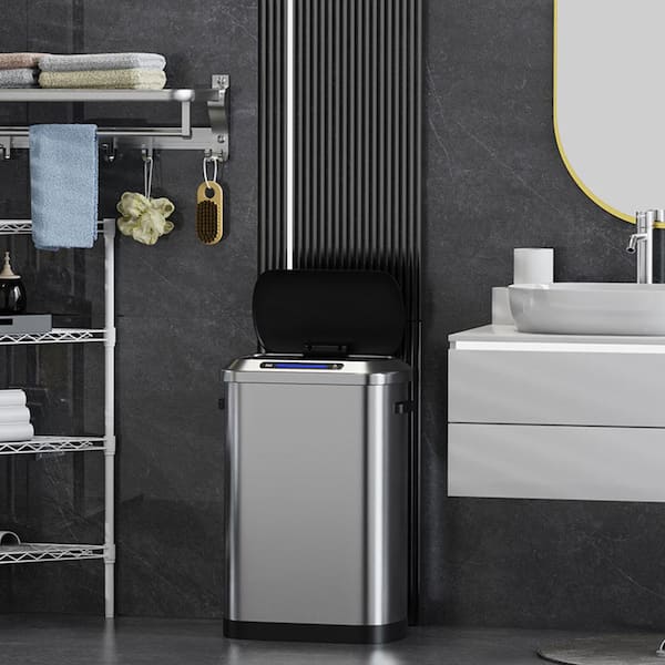Unbranded - 13 Gal. Black Silver Touchless Automatic Metal Trash Can with Full Intelligent Sensor, Hands-Free and Quiet Operation