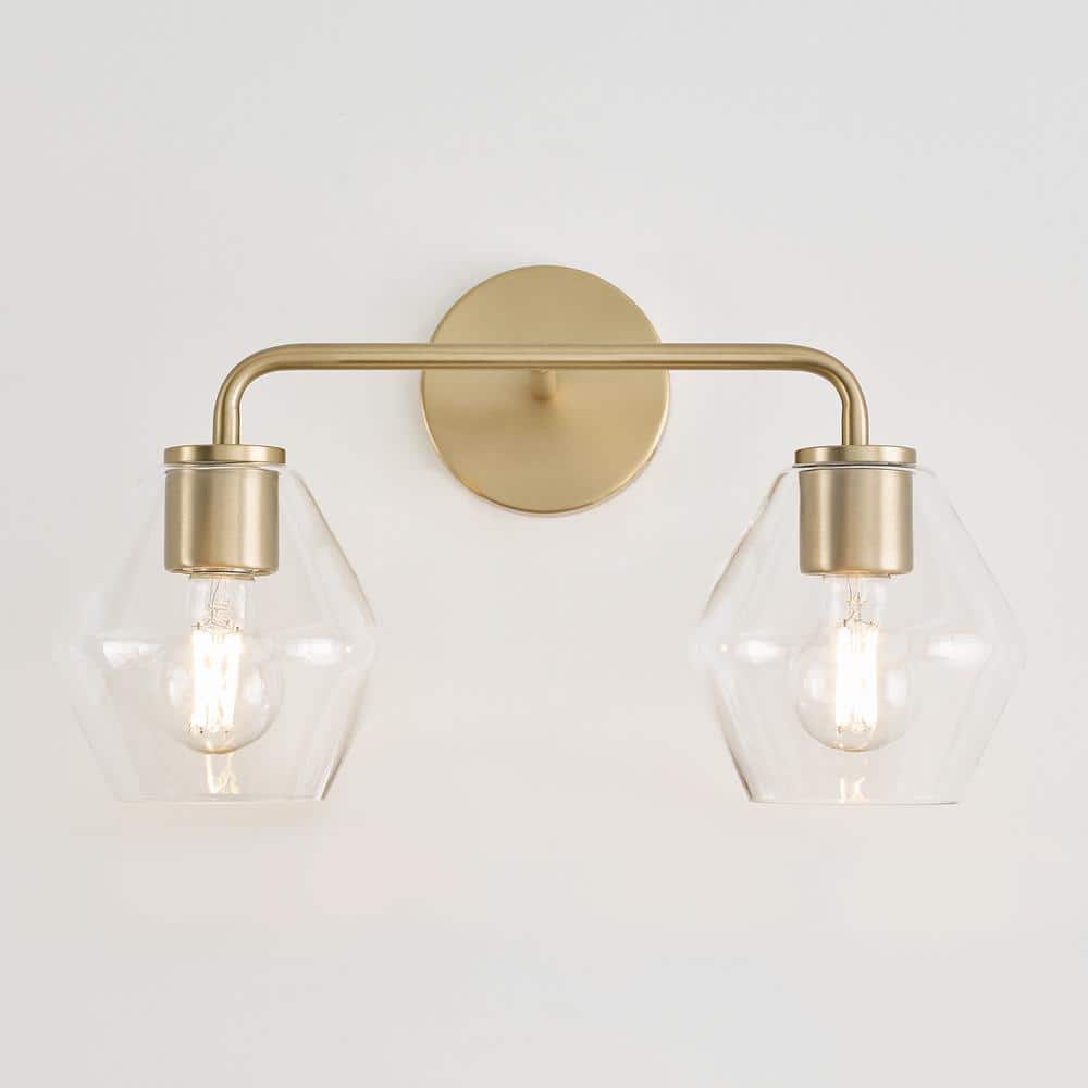 Jett 17" Satin Brass Vanity Light with Clear Glass Shades