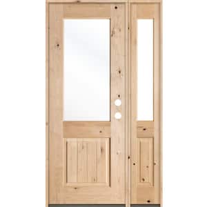 46 in. x 96 in. Rustic Knotty Alder Half Lite Unfinished Left-Hand Inswing Prehung Front Door with Right Sidelite