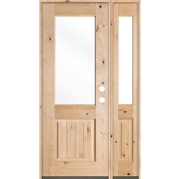 Krosswood Doors 50 in. x 96 in. Rustic Knotty Alder Half Lite Unfinished Left-Hand Inswing Prehung Front Door with Right Sidelite