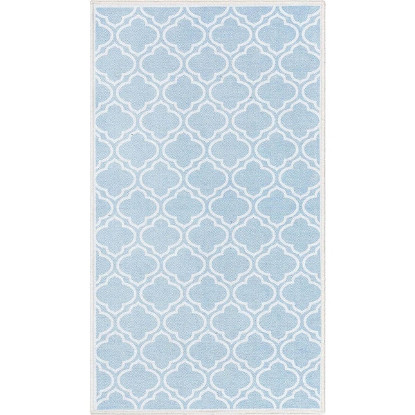 Apollo Lattice Moroccan Trellis Light Blue Ivory 2 ft. 3 in. x 3 ft. 11 in. Machine Washable Area Rug