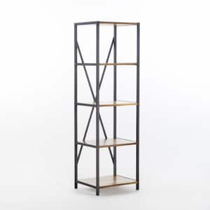 Roney 56.50 in. Natural Stained Wood 4-Shelf Etagere Bookcase