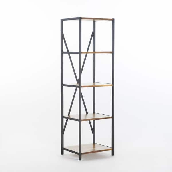 Noble House Roney 56.50 in. Natural Stained Wood 4-Shelf Etagere Bookcase