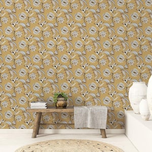 Into The Wild Yellow Metallic Abstract Floral Paper Non-Pasted Non-Woven Wallpaper Roll