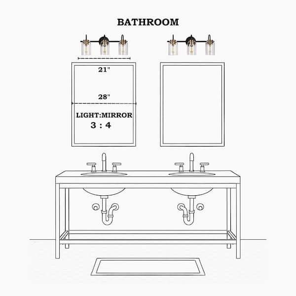 Zevni 21 in. 3-Light Black Bathroom Vanity Light Modern