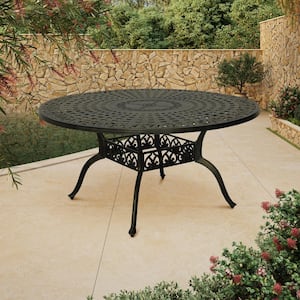 59 in. Cast Aluminum Patio Round Carved Pattern Dining Table in Bronze