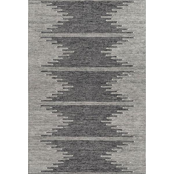Addison Rugs Mayfield Premium Machine Washable Indoor/Outdoor Geometric AMF647 Charcoal 9 ft. x 12 ft. Area Rug