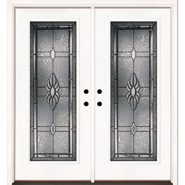 74 in. x 81.625 in. Sapphire Patina Full Lite Unfinished Smooth Right-Hand Inswing Fiberglass Double Prehung Front Door