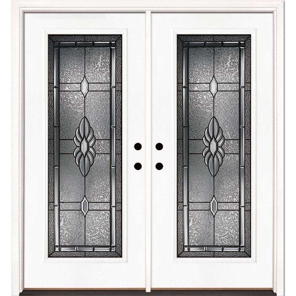 Feather River Doors 66 in. x 81.625 in. Sapphire Patina Full Lite Unfinished Smooth Left-Hand Inswing Fiberglass Double Prehung Front Door, Smooth White: Ready to Paint -  6H3170-400