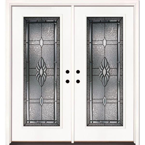 Feather River Doors 66 in. x 81.625 in. Sapphire Patina Full Lite Unfinished Smooth Left-Hand Inswing Fiberglass Double Prehung Front Door