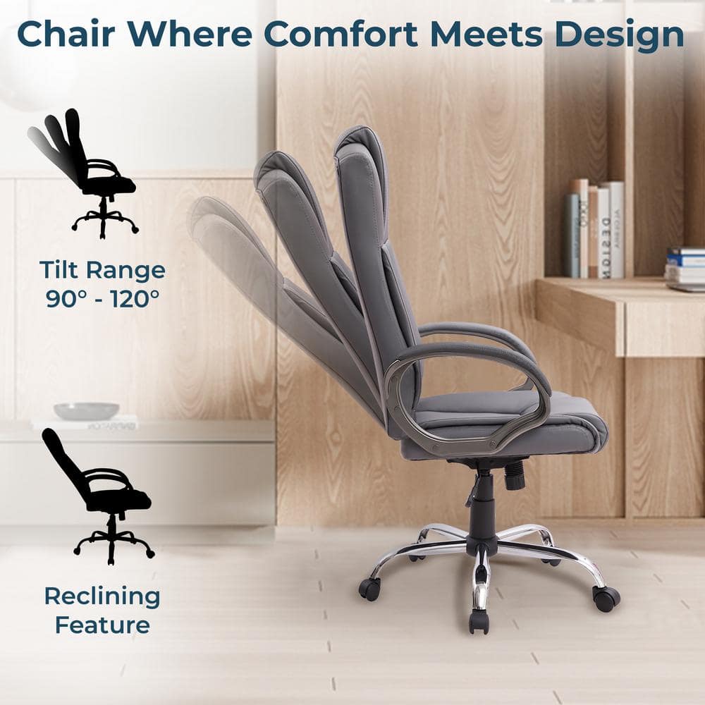 Gray High Back Executive Premium Faux Leather Office Chair with Back Support, Armrest and Lumbar Support