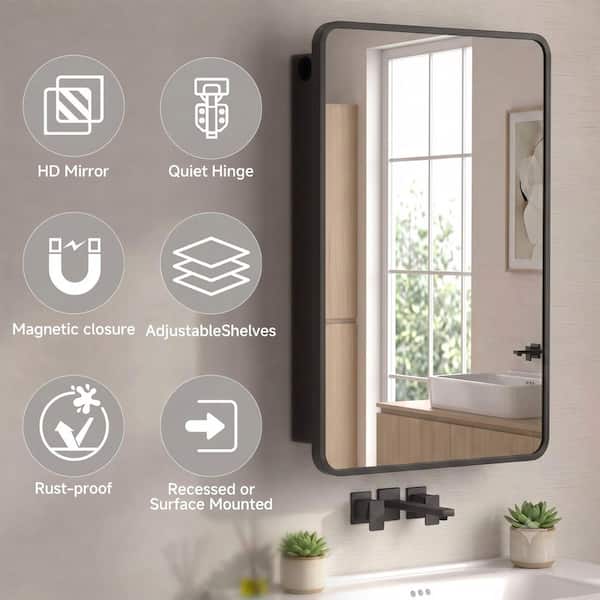 24 in. W x 30 in. H Recessed Rectangular Metal Framed Bathroom Medicine Cabinets with Mirror in Matt Black