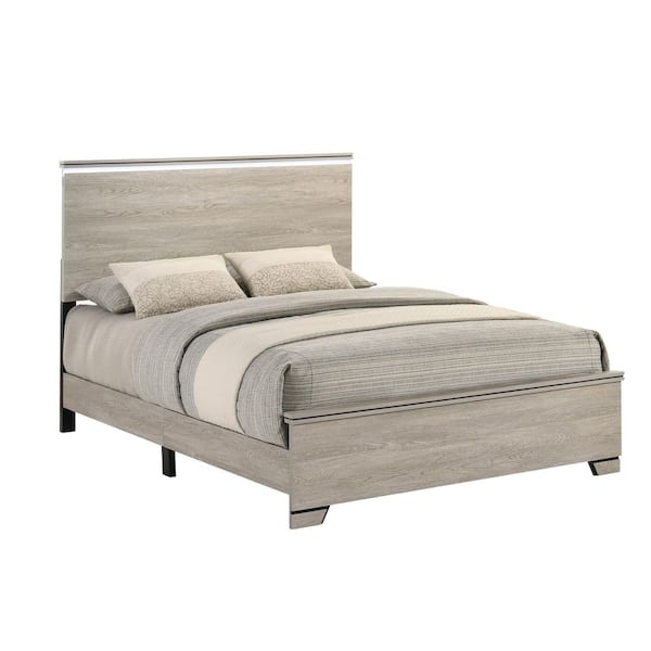 Steph Greige (Gray and Beige) Rustic Oak Wood Frame Queen Panel Bed