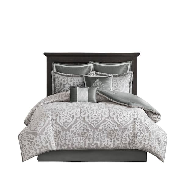 Madison Park Dillon 8-Piece Silver King Polyester Jacquard Comforter Set