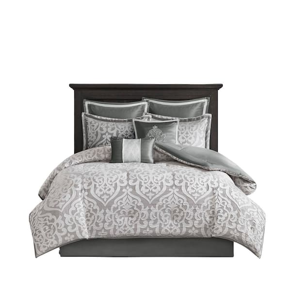 Madison Park Dillon 8Piece Silver Cal King Polyester Jacquard