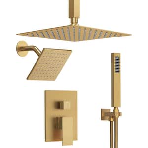3-Spray Dual Wall Mount Fixed and Handheld Shower Head 3 in 1 2.5 GPM in Brushed Gold