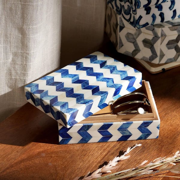 ✨Beautiful Blue 4 in. x 2.5 in. Bone & MDF Decorative Storage Box