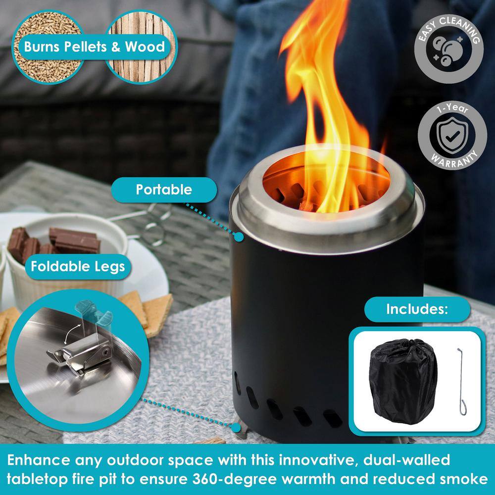 Compact Black Stainless Steel Tabletop Smokeless Fire Pit